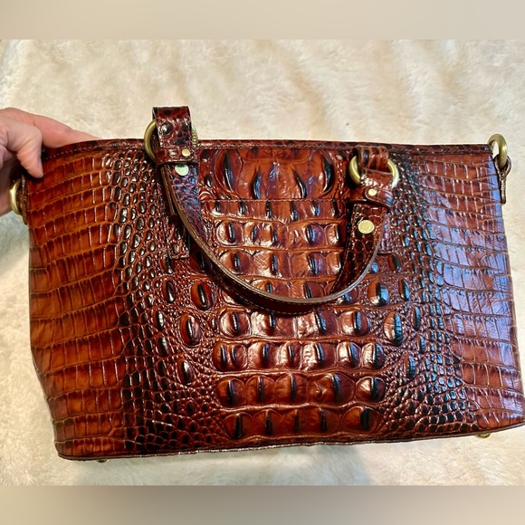 Brahmin Mini Asher Satchel Crossbody Pecan Melbourne Croc Print Embossed Leather - Picture 5 of 10